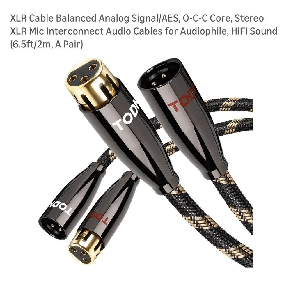 TODN HiFi XLR Balanced Audio Cables 7FT Pair 3-Pin Male Female Shielded Black
